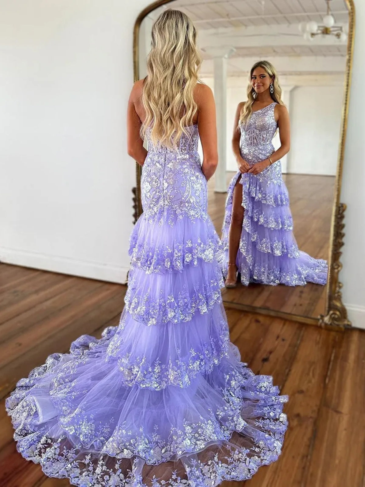 Purple One Shoulder Mermaid Lace Prom Dresses, Purple One Shoulder Lac - shegown Purple One Shoulder Mermaid Lace Prom Dresses, Purple One Shoulder Lac - shegown