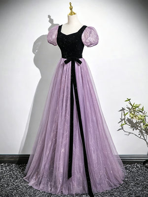 Round Neck Black Purple Long Prom Dresses, Round Neck Purple Black Long Formal Graduation Dresses, US 10 / Purple as Color / No Rush