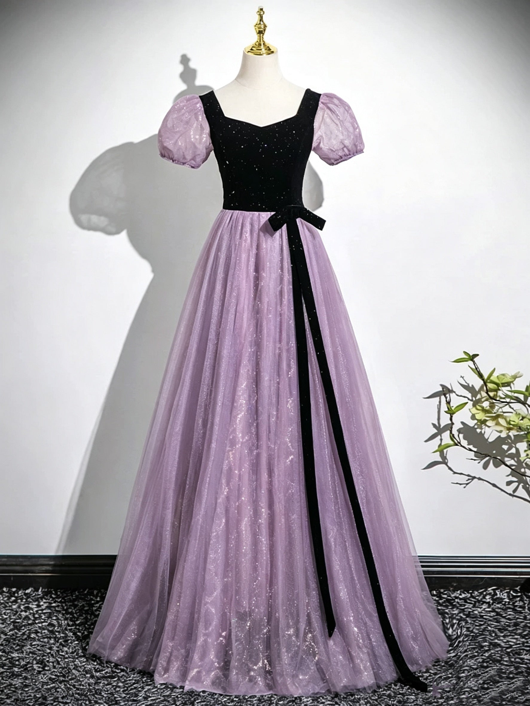 Round Neck Black Purple Long Prom Dresses, Round Neck Purple Black Lon - shegown Round Neck Black Purple Long Prom Dresses, Round Neck Purple Black Lon - shegown