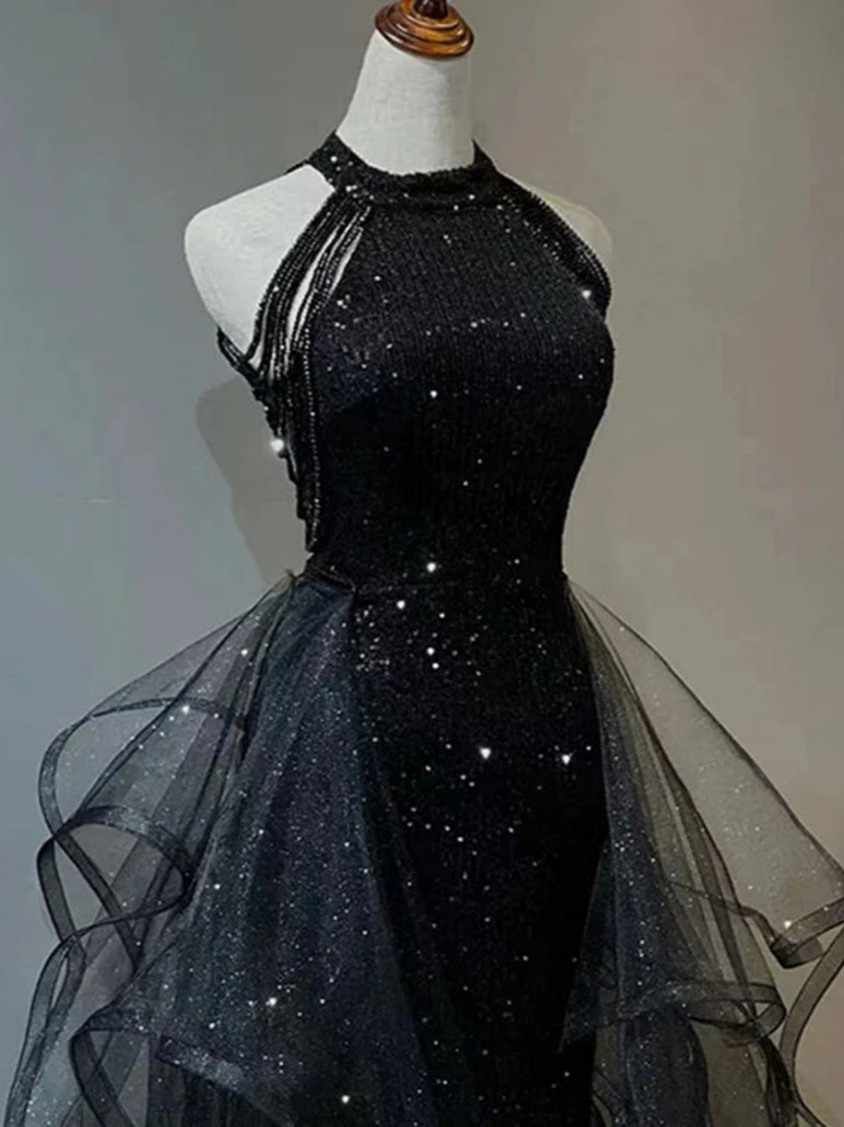 Shiny Halter Neck Black Sequines Long Prom Dresses, Black Sequines Halter Neck Formal Evening Dresses Shiny Halter Neck Black Sequines Long Prom Dresses, Black Sequines Halter Neck Formal Evening Dresses