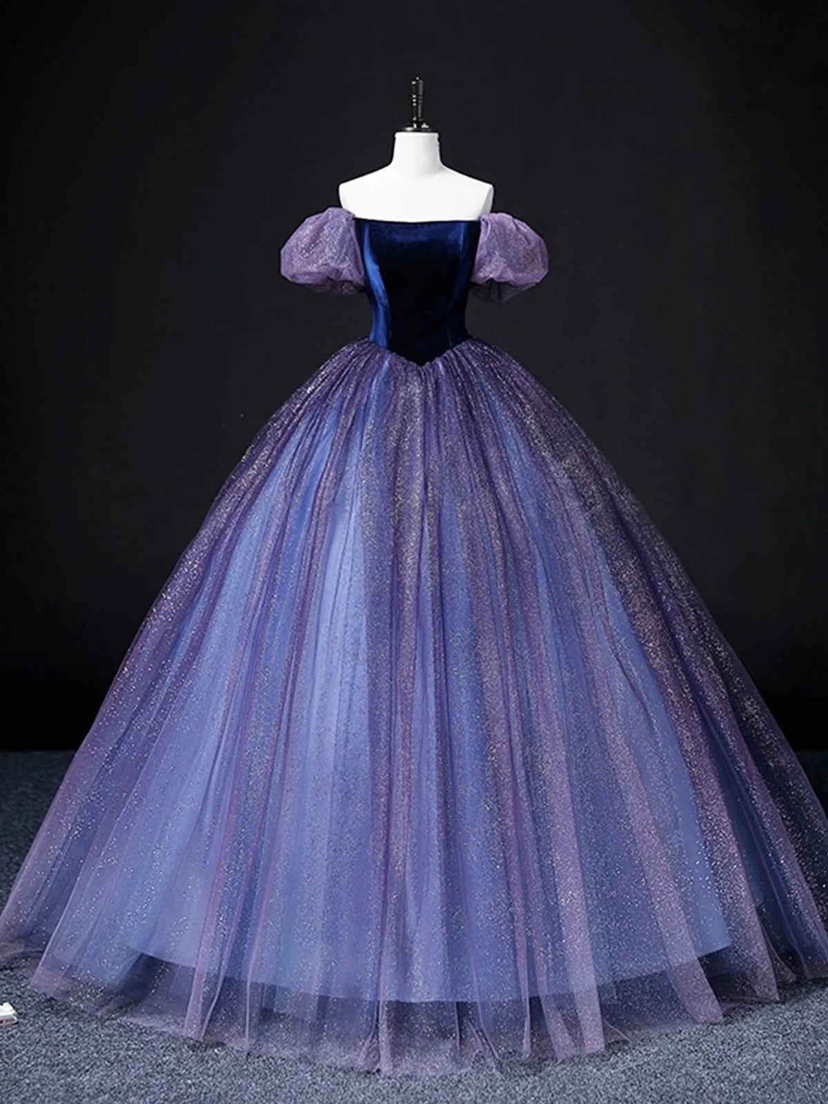 Shiny Off Shoulder Purple Velvet Top Long Prom Dresses, Off the Should - shegown Shiny Off Shoulder Purple Velvet Top Long Prom Dresses, Off the Should - shegown