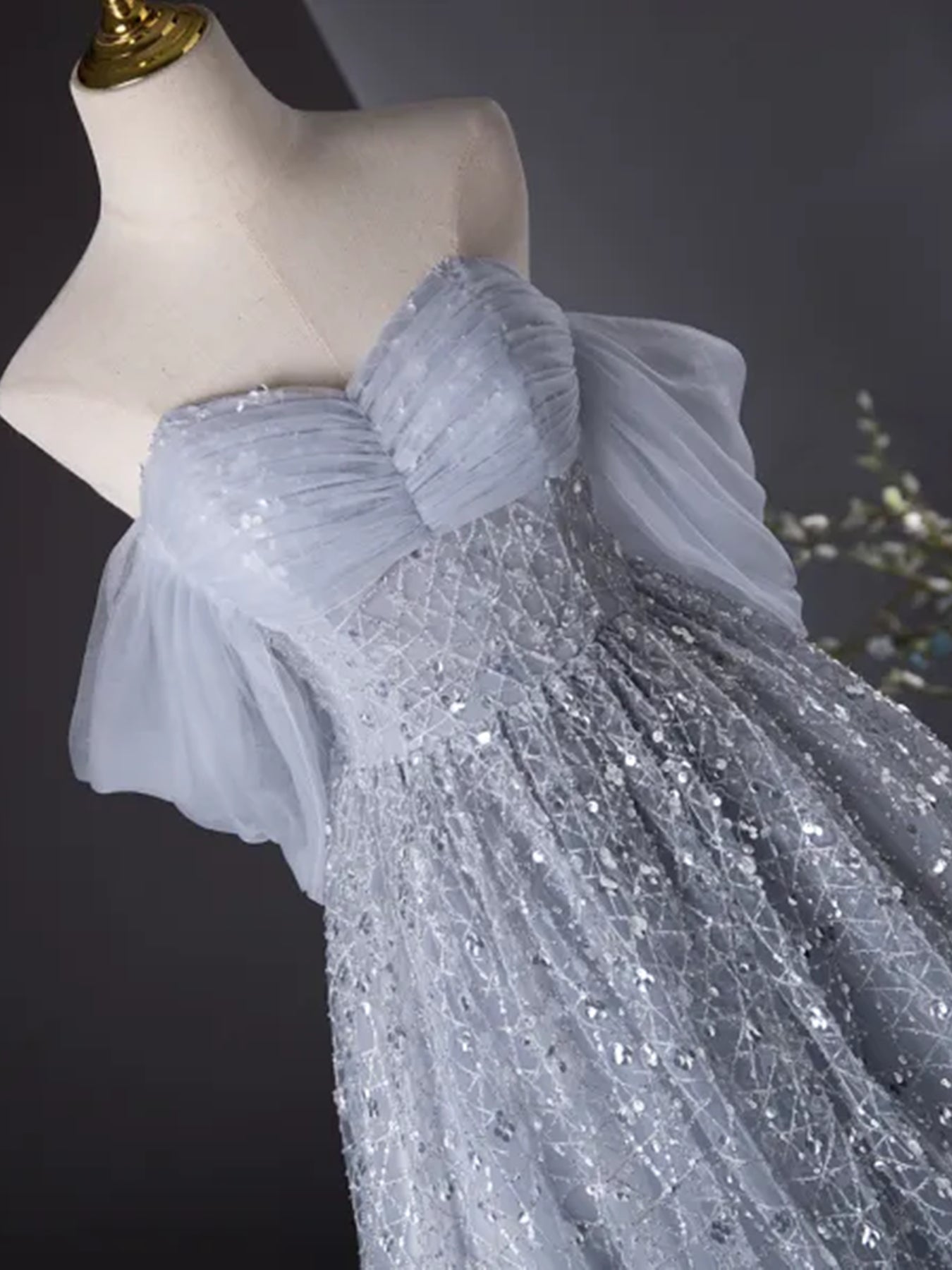 Shiny Sequins Off Shoulder Gray Long Prom Dresses, Off the Shoulder Gr - shegown Shiny Sequins Off Shoulder Gray Long Prom Dresses, Off the Shoulder Gr - shegown
