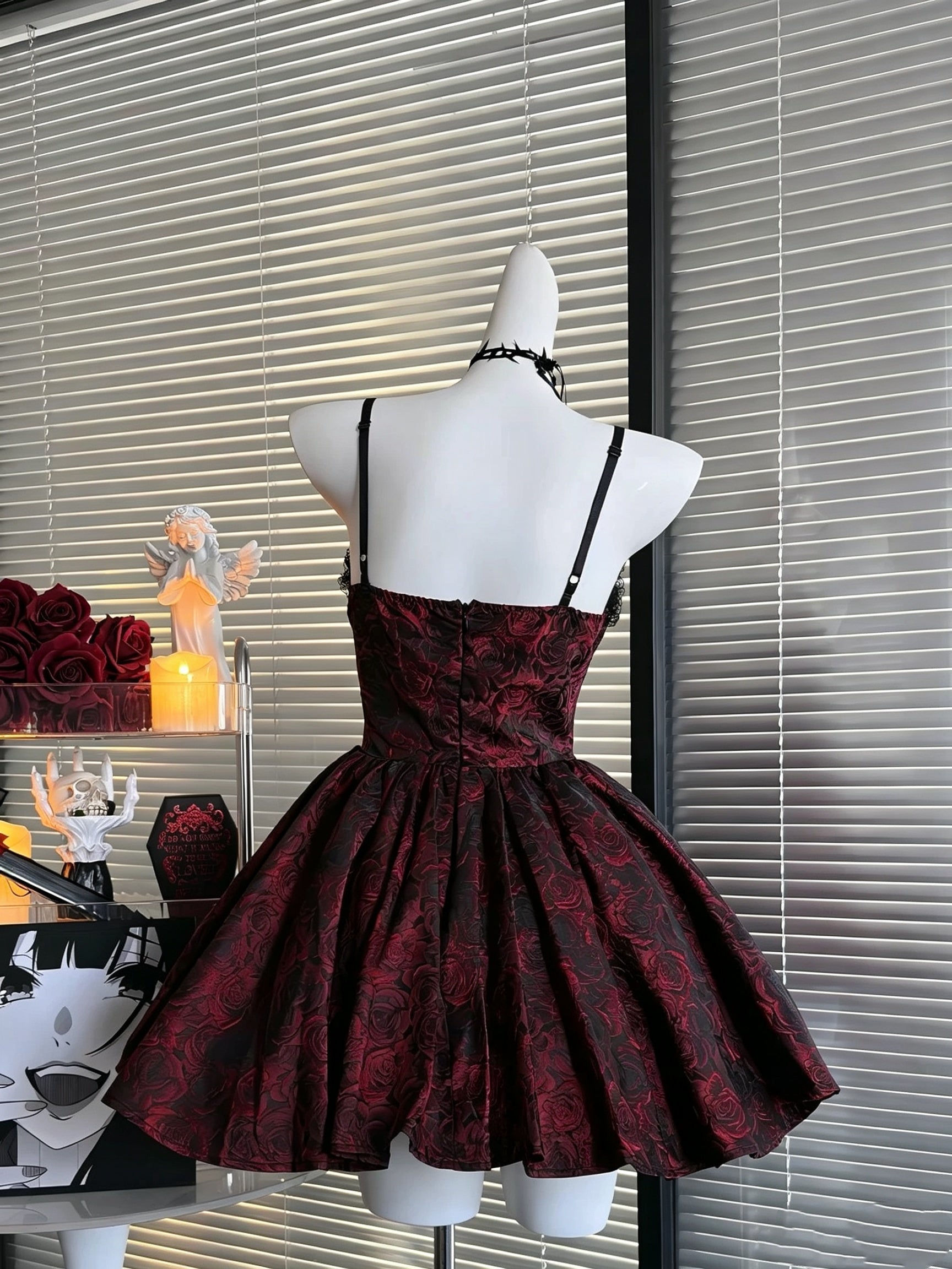 Short Black Burgundy Lace Prom Dresses with Long Sleeves, Short Black