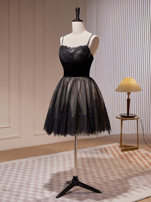 Short Black Lace Prom Dresses, Short Black Lace Formal Homecoming Dresses