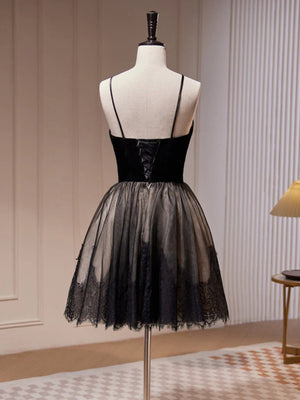 Short Black Lace Prom Dresses, Short Black Lace Formal Homecoming Dresses