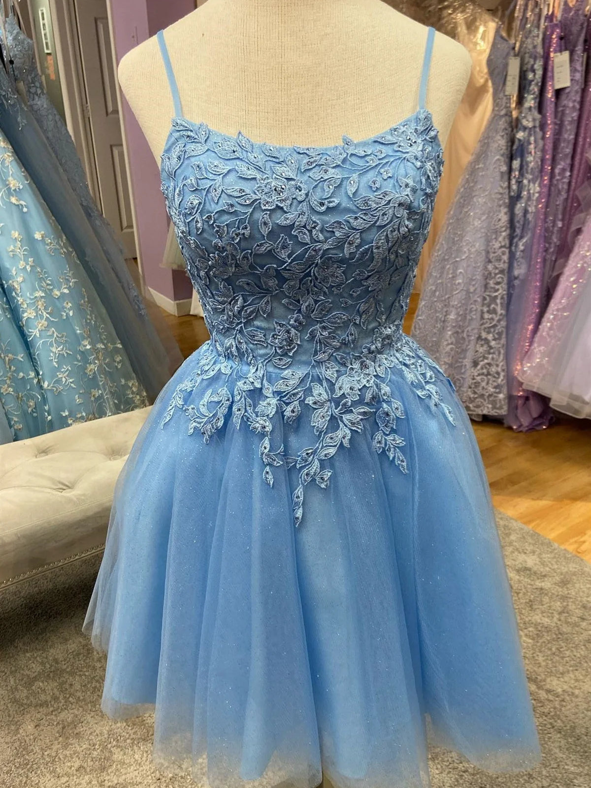 Short Blue Lace Prom Dresses, Short Blue Lace Graduation Homecoming Fo - shegown Short Blue Lace Prom Dresses, Short Blue Lace Graduation Homecoming Fo - shegown