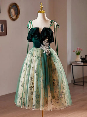 Short Green Champagne Lace Prom Dresses, Short Green Champagne Formal Graduation Dresses