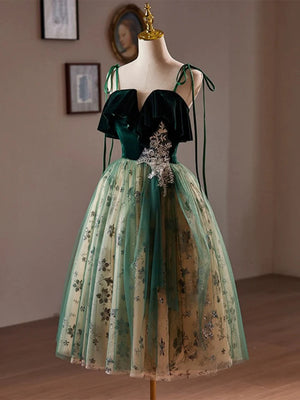 Short Green Champagne Lace Prom Dresses, Short Green Champagne Formal Graduation Dresses