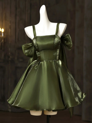 Short Green Prom Dresses with Straps, Short Dark Green Formal Homecoming Dresses