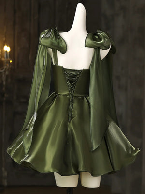 Short Green Prom Dresses with Straps, Short Dark Green Formal Homecoming Dresses