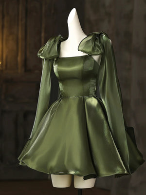 Short Green Prom Dresses with Straps, Short Dark Green Formal Homecoming Dresses
