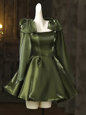 Short Green Prom Dresses with Straps, Short Dark Green Formal Homecoming Dresses