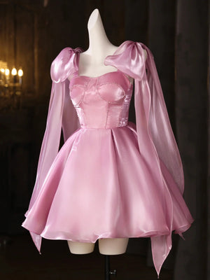 Short Pink Satin Prom Dresses, Short Pink Formal Homecoming Dresses with Straps