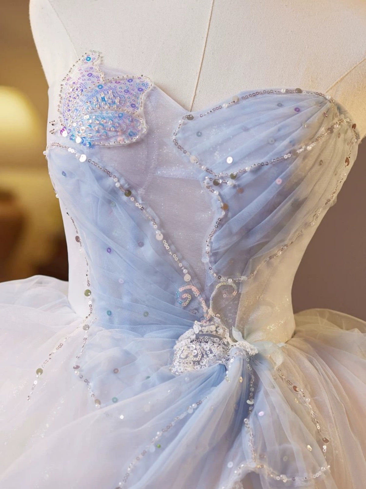 Short Puffy Blue Tulle Beaded Prom Dresses, Sweetheart Neck Short Blue Formal Homecoming Dresses Short Puffy Blue Tulle Beaded Prom Dresses, Sweetheart Neck Short Blue Formal Homecoming Dresses
