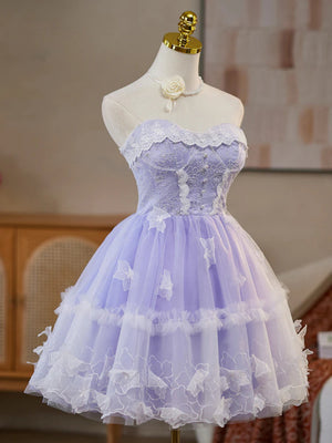 Short Purple Lace Prom Dresses, Short Purple Lace Formal Graduation Dresses