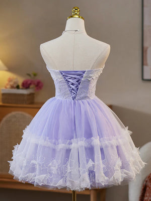 Short Purple Lace Prom Dresses, Short Purple Lace Formal Graduation Dresses