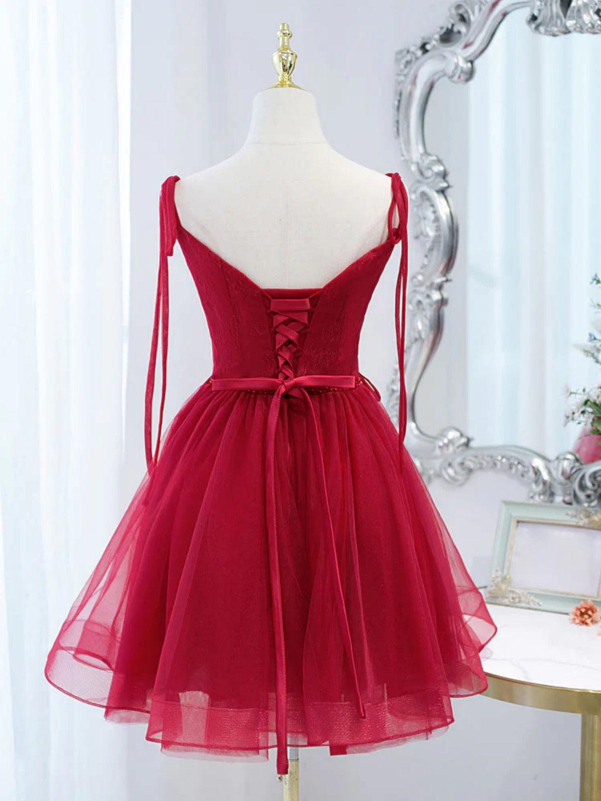 Short Red Tulle Lace Prom Dresses, Dark Red Short Lace Tulle Formal Homecoming Dresses, US 4 / Custom Color / With Rush+$19.99 Short Red Tulle Lace Prom Dresses, Dark Red Short Lace Tulle Formal Homecoming Dresses, US 4 / Custom Color / With Rush+$19.99