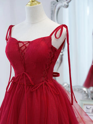 Short Red Tulle Lace Prom Dresses, Dark Red Short Lace Tulle Formal Homecoming Dresses