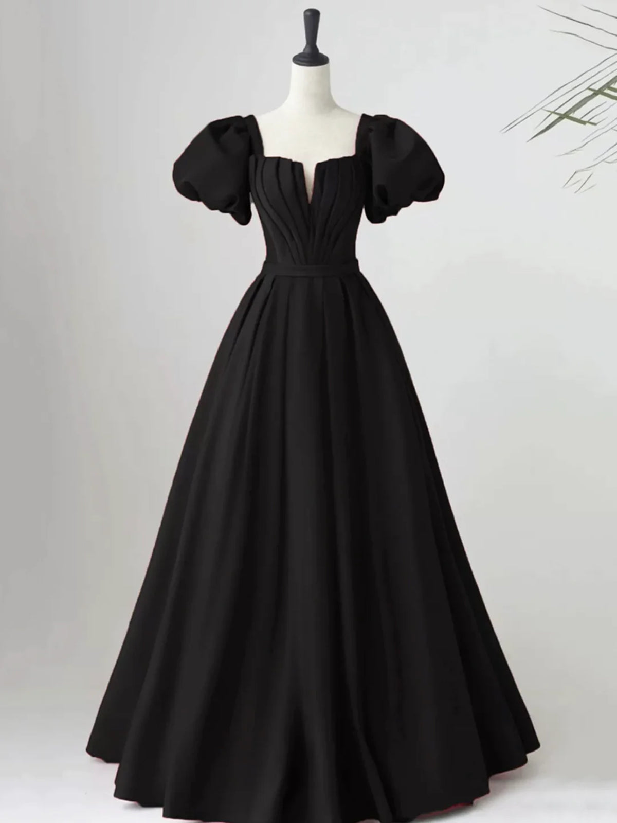 Short Sleeves Burgundy Black Long Satin Prom Dresses, Short Sleeves Lo - shegown Short Sleeves Burgundy Black Long Satin Prom Dresses, Short Sleeves Lo - shegown