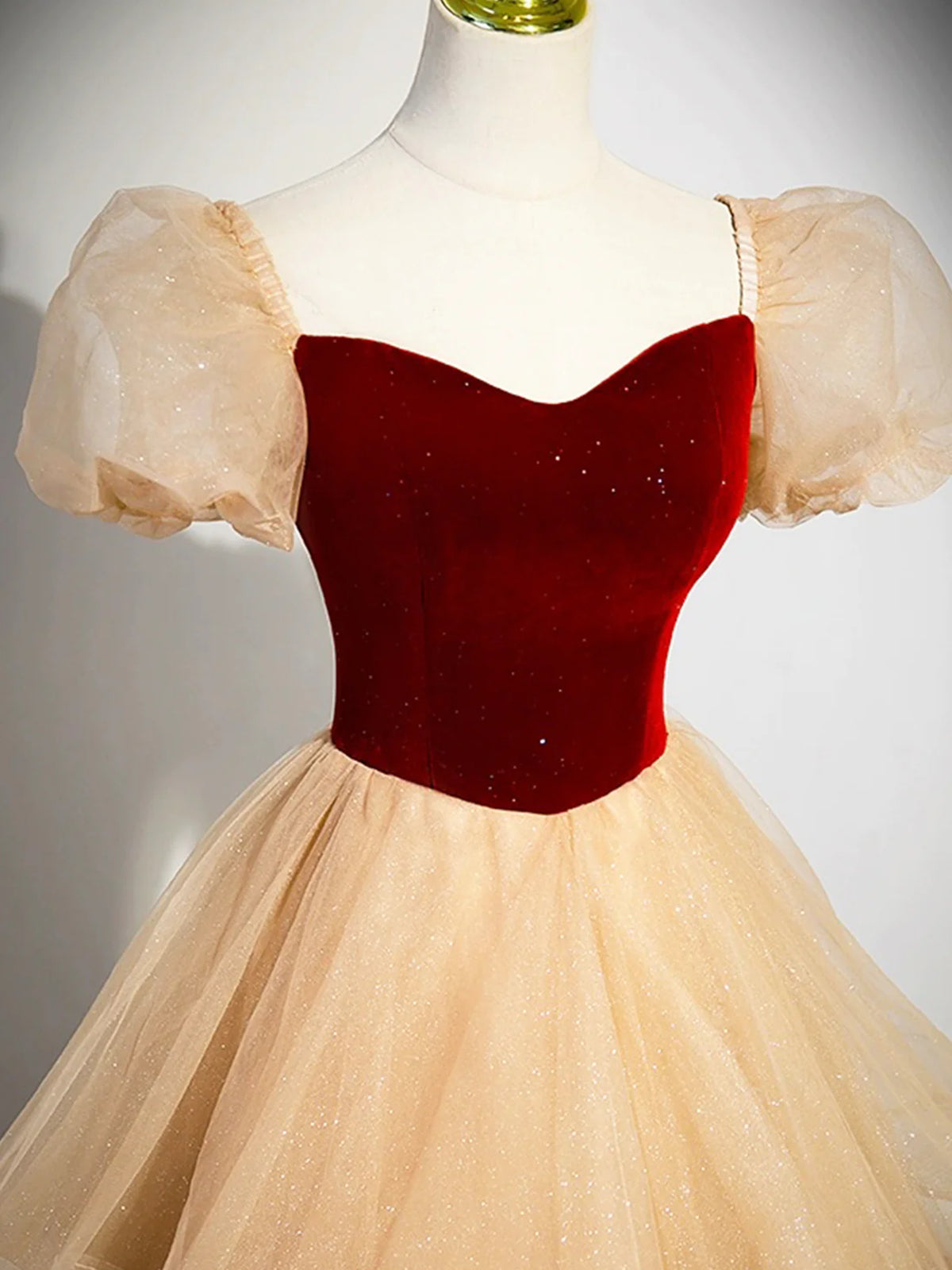 Short Sleeves Burgundy Champagne Long Prom Dresses, Short Sleeves Long - shegown Short Sleeves Burgundy Champagne Long Prom Dresses, Short Sleeves Long - shegown