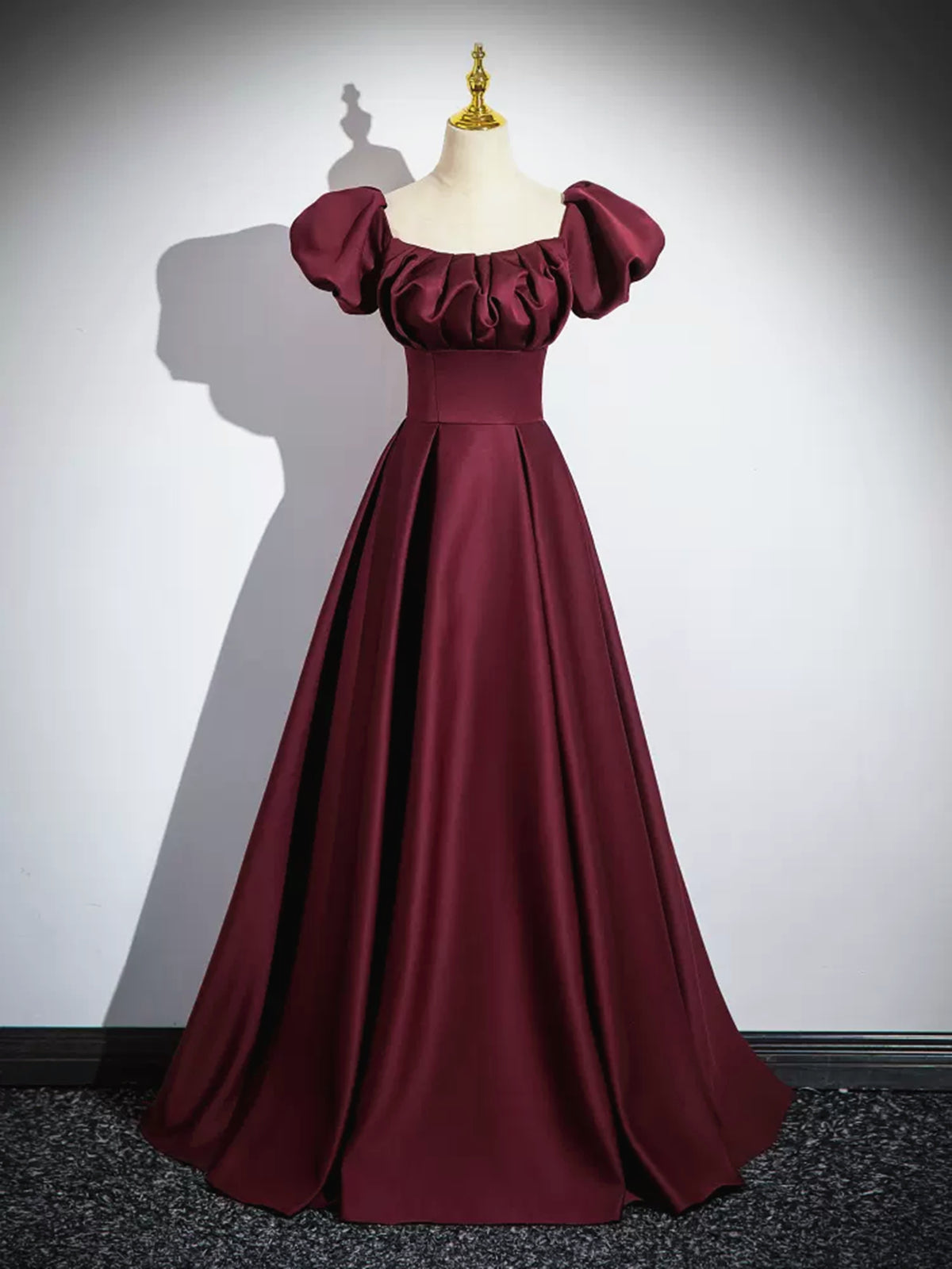 Short Sleeves Burgundy Long Satin Prom Dresses, Wine Red Satin Long Formal Evening Dresses Short Sleeves Burgundy Long Satin Prom Dresses, Wine Red Satin Long Formal Evening Dresses