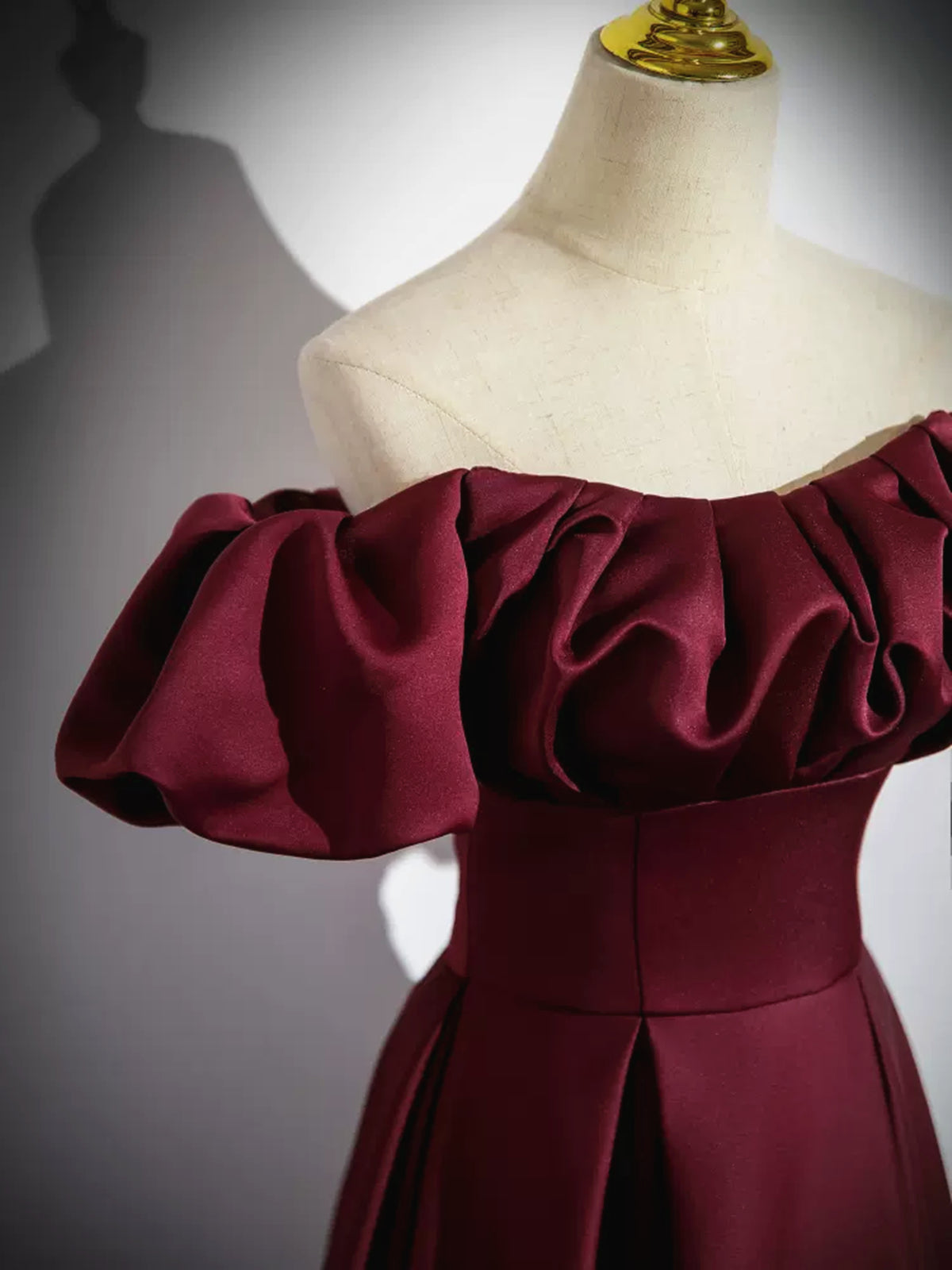 Short Sleeves Burgundy Long Satin Prom Dresses, Wine Red Satin Long Fo - shegown Short Sleeves Burgundy Long Satin Prom Dresses, Wine Red Satin Long Fo - shegown