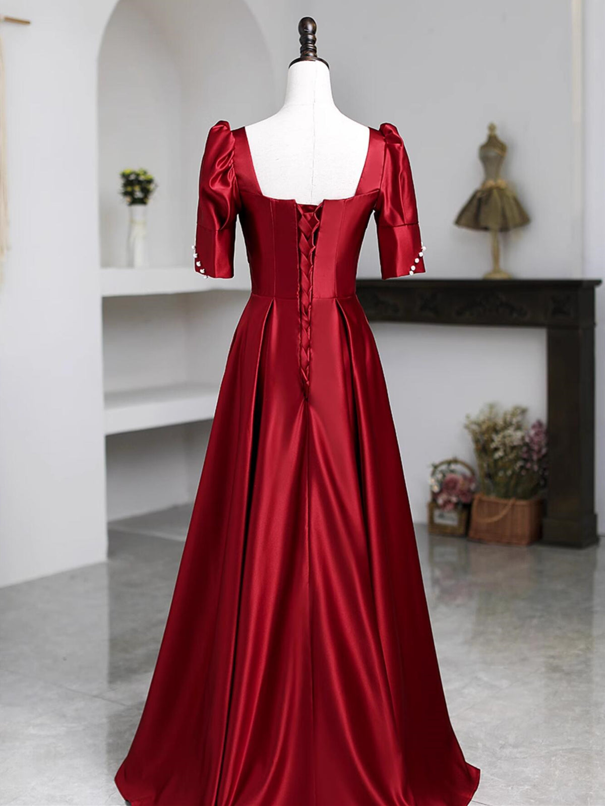 Short Sleeves Burgundy Satin Long Prom Dresses, Wine Red Long Satin Formal Evening Dresses, US 8 / Custom Color / With Rush+$19.99 Short Sleeves Burgundy Satin Long Prom Dresses, Wine Red Long Satin Formal Evening Dresses, US 8 / Custom Color / With Rush+$19.99