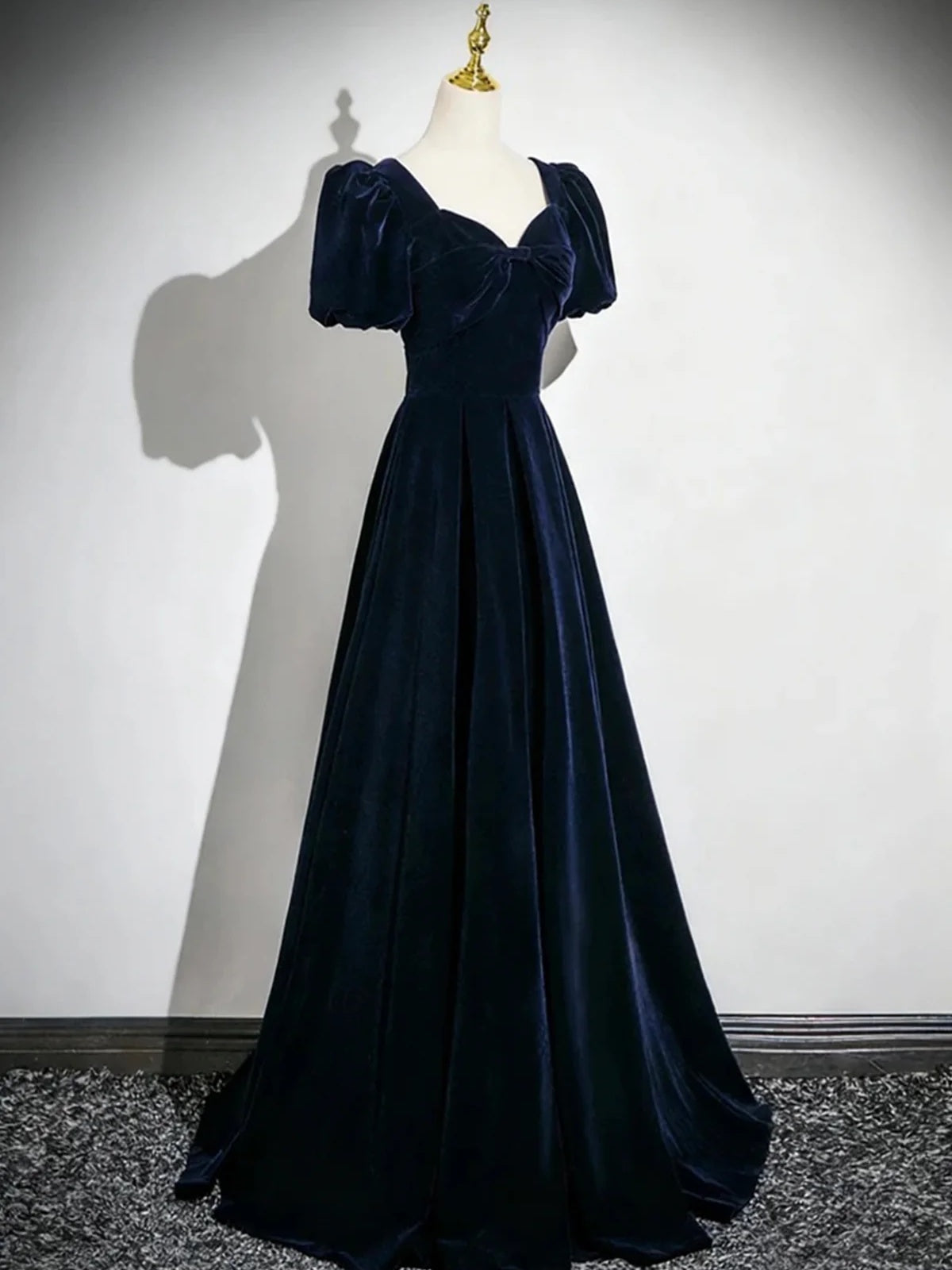 Short Sleeves Dark Navy Blue Long Prom Dresses, Dark Navy Blue Formal Dresses, US 6 / Custom Color / With Rush+$19.99