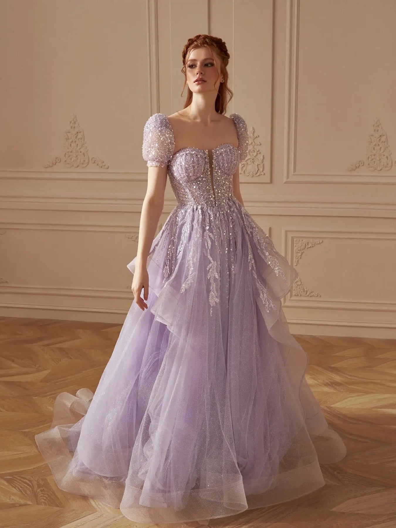 Short Sleeves Open Back V Neck Lilac Lace Long Prom Dresses, Lilac Lace Formal Evening Dresses, US 8 / Custom Color / With Rush+$19.99 Short Sleeves Open Back V Neck Lilac Lace Long Prom Dresses, Lilac Lace Formal Evening Dresses, US 8 / Custom Color / With Rush+$19.99