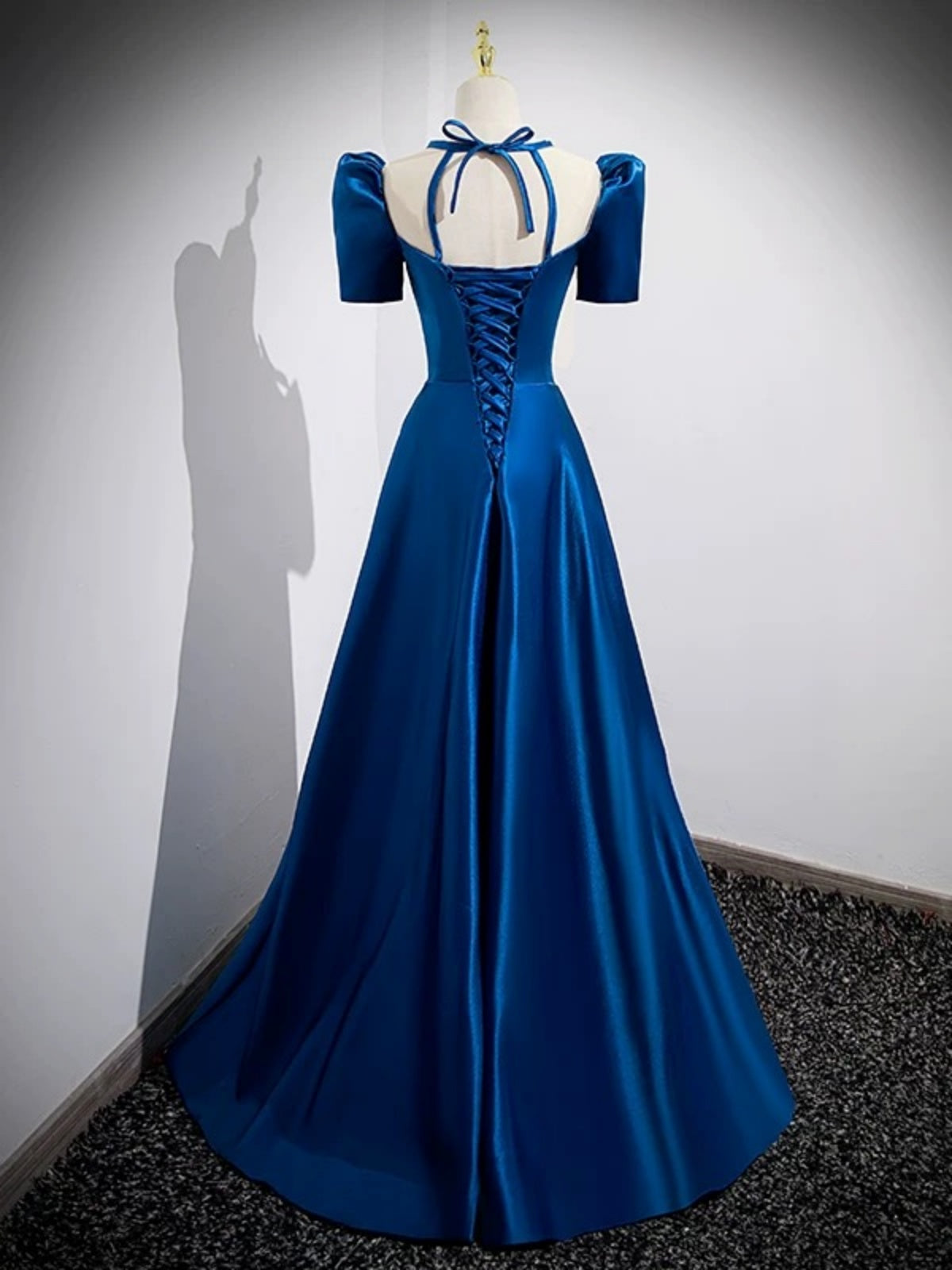 Short Sleeves Peacock Blue Satin Long Prom Dresses, Peacock Blue Satin Formal Evening Dresses, US 4 / Custom Color / With Rush+$19.99 Short Sleeves Peacock Blue Satin Long Prom Dresses, Peacock Blue Satin Formal Evening Dresses, US 4 / Custom Color / With Rush+$19.99