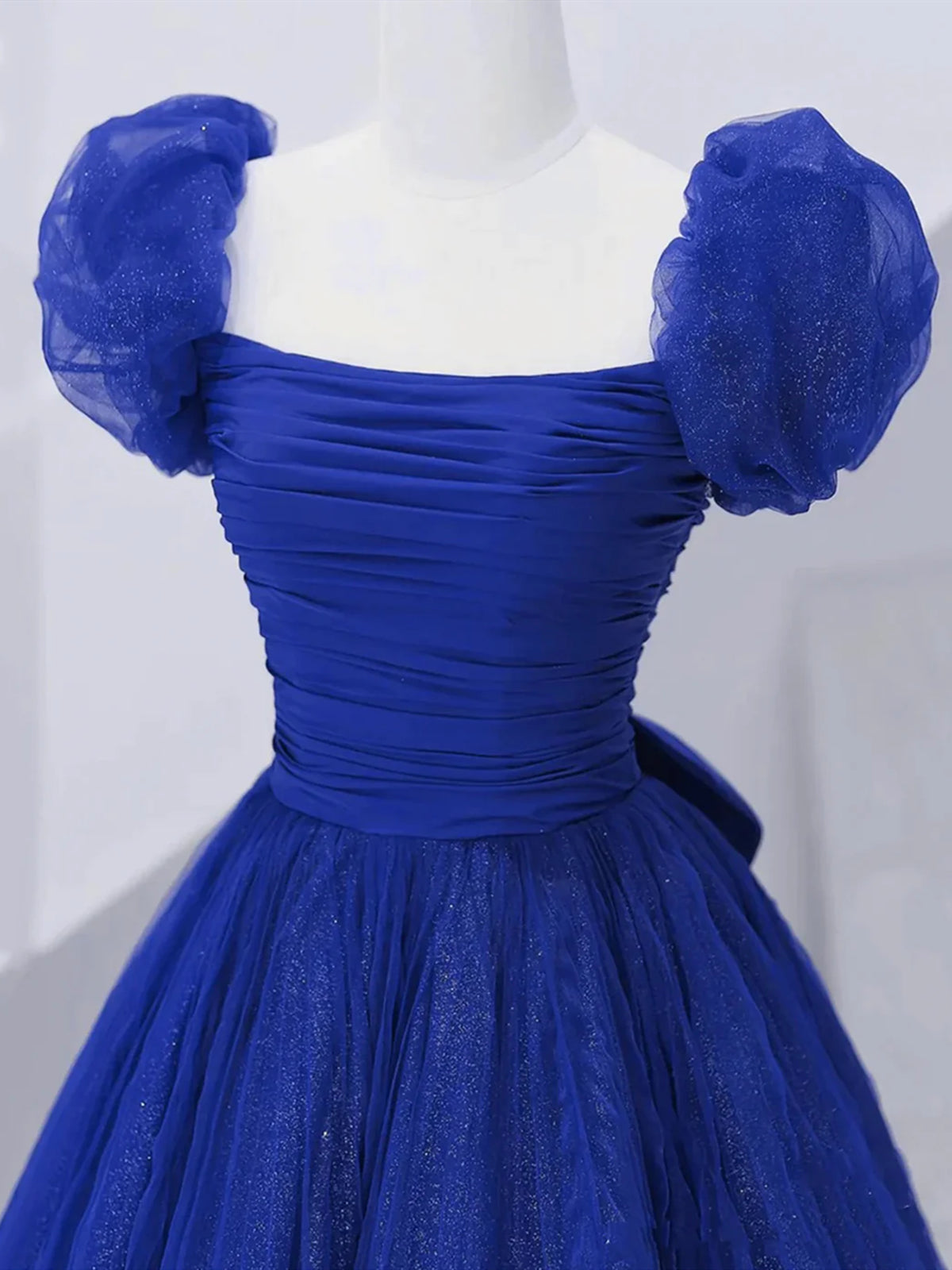 Short Sleeves Royal Blue Long Prom Dresses, Royal Blue Long Tulle Formal Evening Dresses Short Sleeves Royal Blue Long Prom Dresses, Royal Blue Long Tulle Formal Evening Dresses