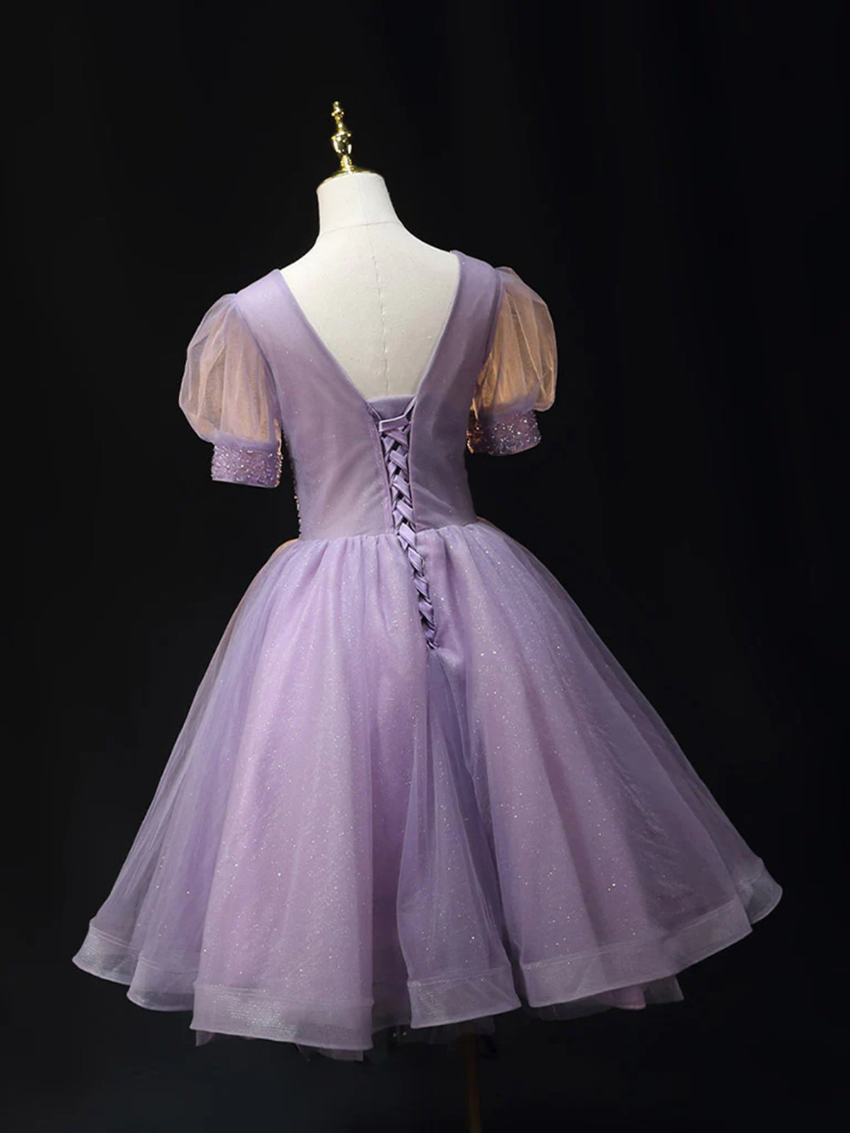 Short Sleeves V Neck Purple Prom Dresses With Sequins, V Neck Purple Formal Graduation Dresses, US 14 / Picture Color / With Rush+$19.99 Short Sleeves V Neck Purple Prom Dresses With Sequins, V Neck Purple Formal Graduation Dresses, US 14 / Picture Color / With Rush+$19.99