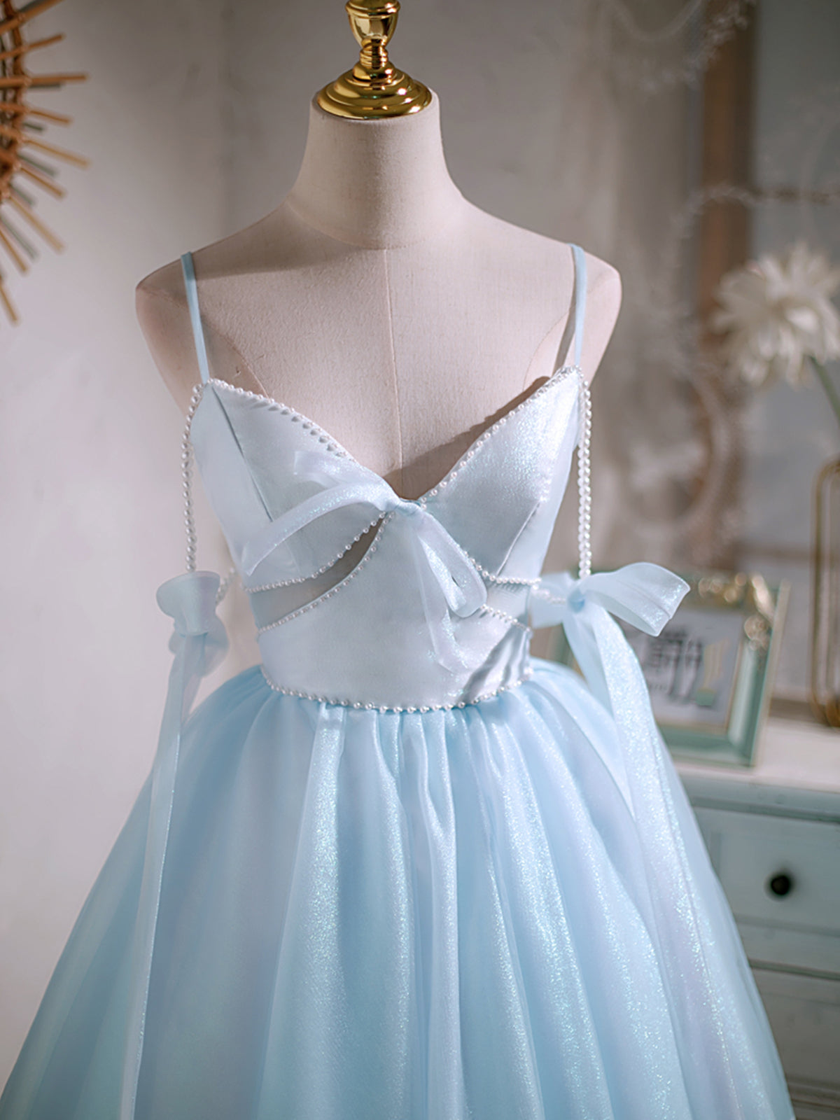 Short V Neck Beaded Blue Prom Dresses, Short Blue V Neck Formal Homeco - shegown Short V Neck Beaded Blue Prom Dresses, Short Blue V Neck Formal Homeco - shegown