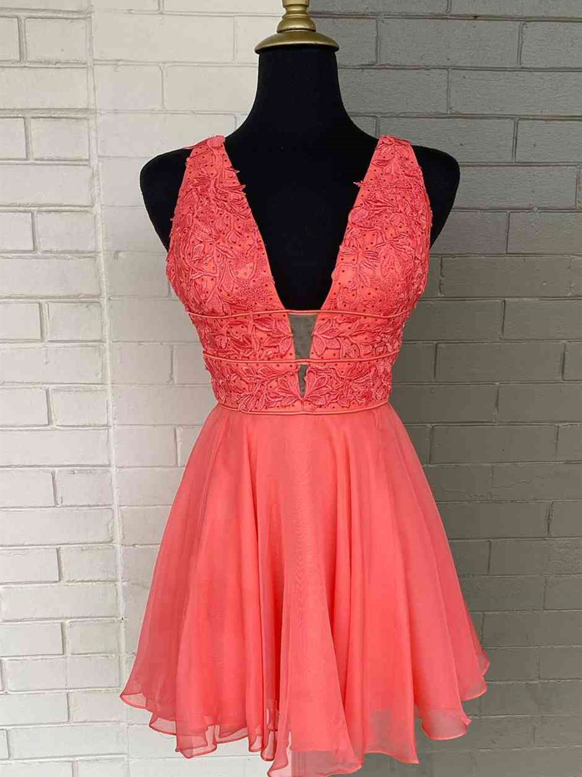 Short V Neck Coral Lace Prom Dresses, V Neck Coral Lace Formal Homecoming Dresses, US 6 / Custom Color / No Rush Short V Neck Coral Lace Prom Dresses, V Neck Coral Lace Formal Homecoming Dresses, US 6 / Custom Color / No Rush
