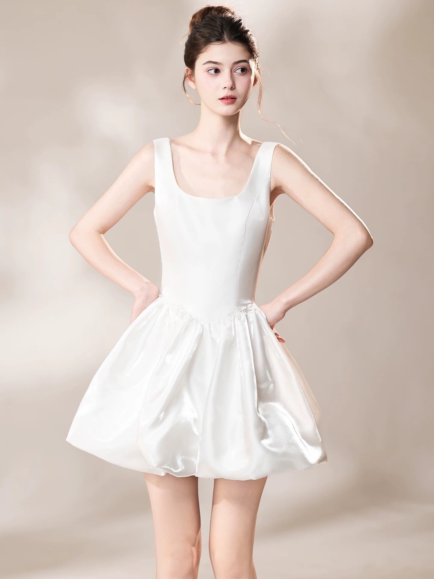 short white engagement dress Jane Summers Josephine Simple Courthouse & Civil Ceremony Wedding 4 / Off White , female , adult Back Details short white dresses for engagement