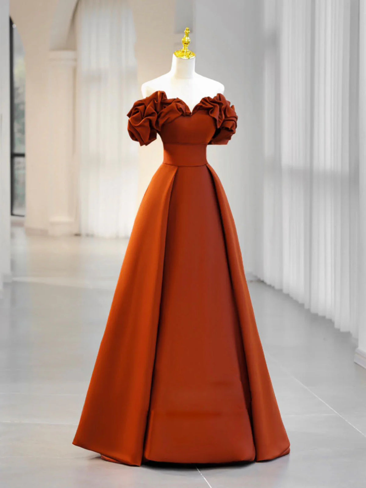 Simple A Line Satin Orange Long Prom Dresses, Orange Long Formal Evening Dresses Simple A Line Satin Orange Long Prom Dresses, Orange Long Formal Evening Dresses