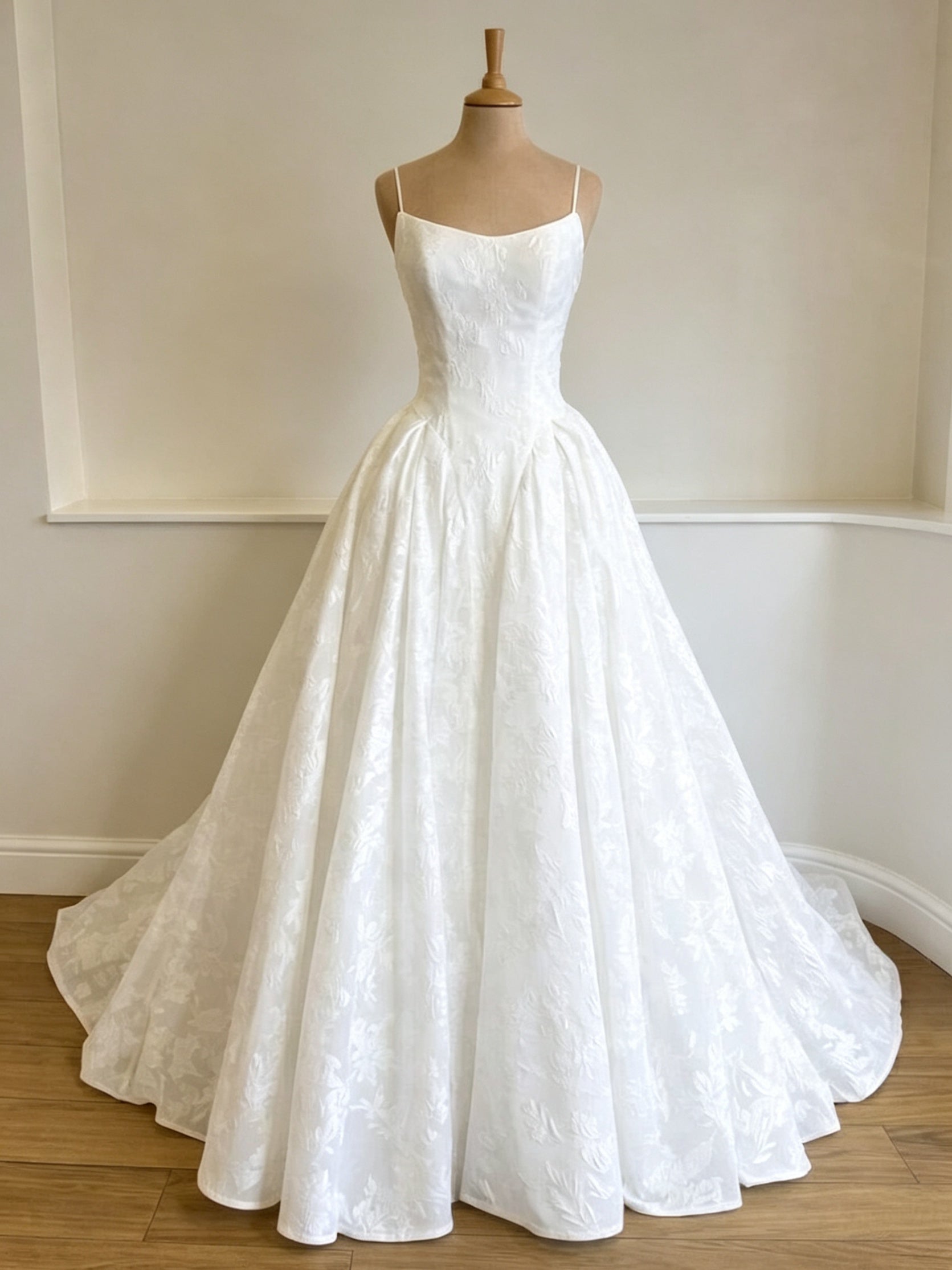 Spaghetti Straps White Lace Wedding Dresses, White Lace Bridal Gowns, White Lace Bridal Prom Dresses