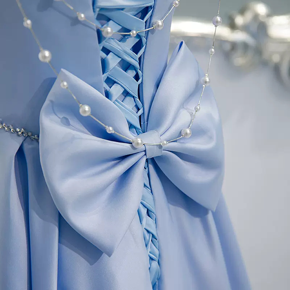 Square Neck Light Blue Long Satin Prom Dresses, Blue Long Formal Eveni - shegown Square Neck Light Blue Long Satin Prom Dresses, Blue Long Formal Eveni - shegown