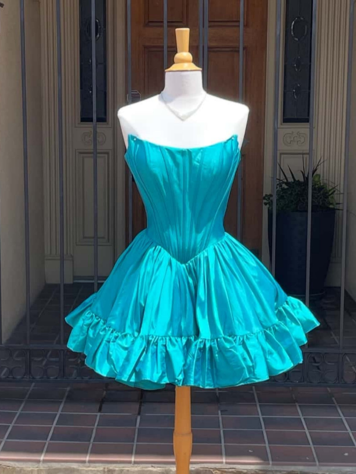 Strapless A Line Short Teal Pink Prom Dresses, Short Teal Pink Homecoming Formal Dresses