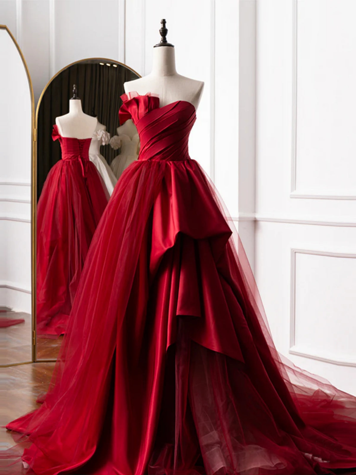 Strapless Burgundy Black High Low Long Prom Dresses, Wine Red Black Fo - shegown Strapless Burgundy Black High Low Long Prom Dresses, Wine Red Black Fo - shegown