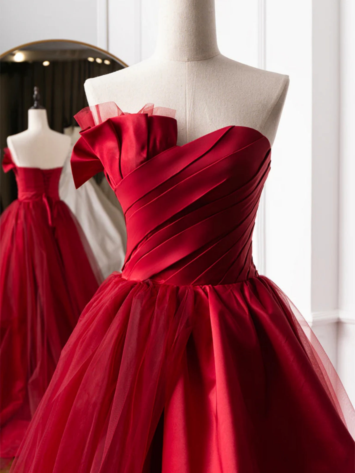 Strapless Burgundy Black High Low Long Prom Dresses, Wine Red Black Fo - shegown Strapless Burgundy Black High Low Long Prom Dresses, Wine Red Black Fo - shegown