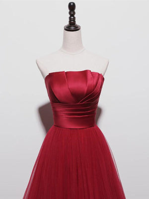 Strapless Burgundy Long Prom Dresses, Wine Red Long Formal Evening Dresses