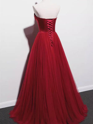Strapless Burgundy Long Prom Dresses, Wine Red Long Formal Evening Dresses