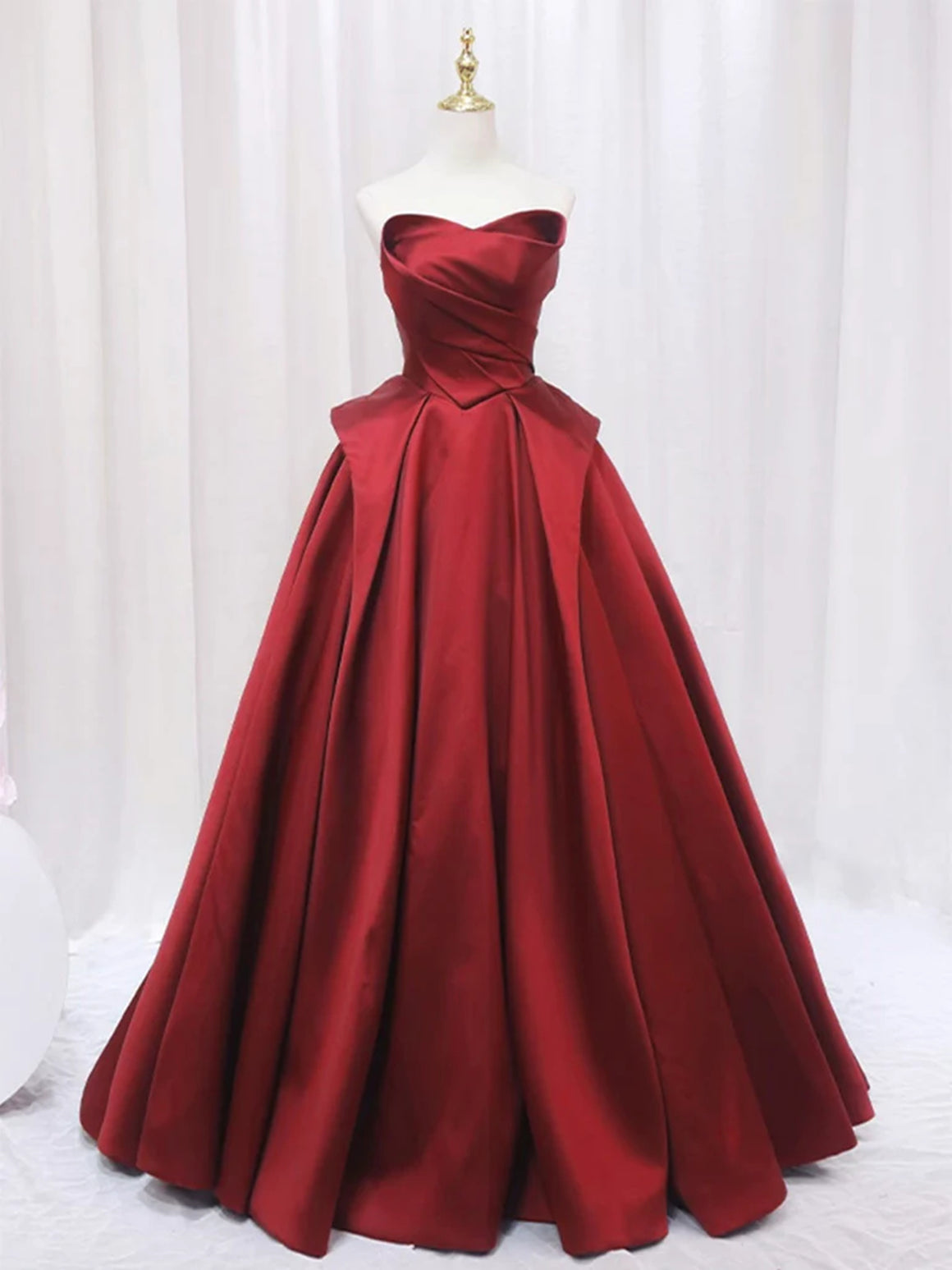 Strapless Burgundy Long Satin Prom Dresses, Wine Red Long Satin Formal Evening Dresses