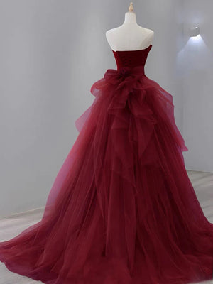 Strapless Burgundy Mermaid Long Prom Dresses, Wine Red Mermaid Long Formal Evening Dresses