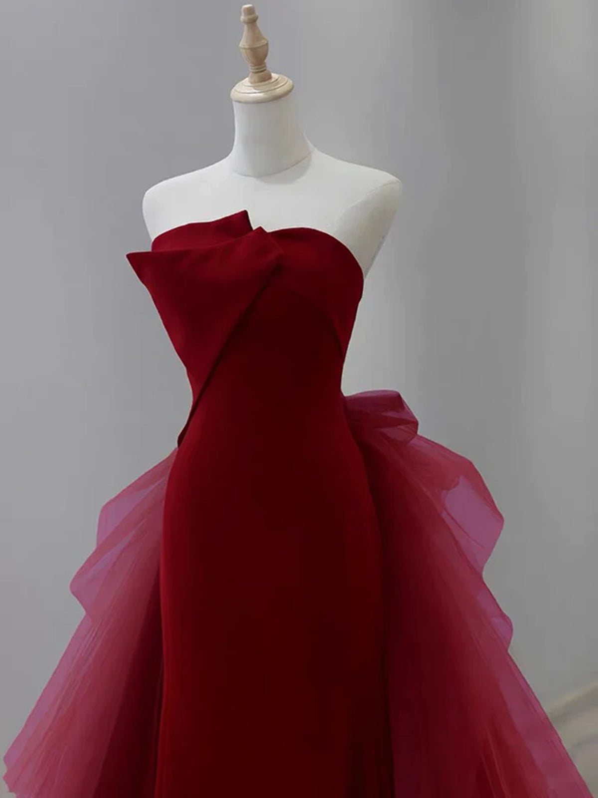 Strapless Burgundy Mermaid Long Prom Dresses, Wine Red Mermaid Long Fo - shegown Strapless Burgundy Mermaid Long Prom Dresses, Wine Red Mermaid Long Fo - shegown