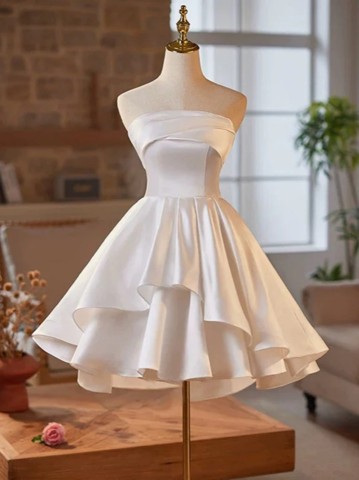 Strapless Ivory Satin Short Prom Dresses, A Line Short Ivory Graduation Homecoming Dresses, US 12 / Custom Color / With Rush+$19.99 Strapless Ivory Satin Short Prom Dresses, A Line Short Ivory Graduation Homecoming Dresses, US 12 / Custom Color / With Rush+$19.99