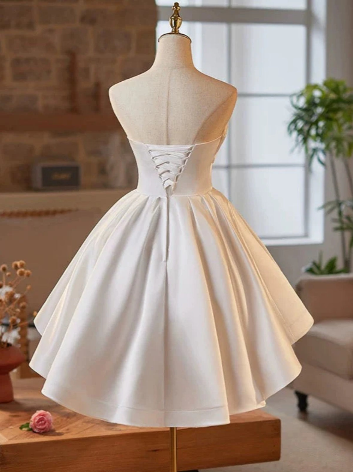 Strapless Ivory Satin Short Prom Dresses, A Line Short Ivory Graduation Homecoming Dresses, US 12 / Custom Color / With Rush+$19.99 Strapless Ivory Satin Short Prom Dresses, A Line Short Ivory Graduation Homecoming Dresses, US 12 / Custom Color / With Rush+$19.99