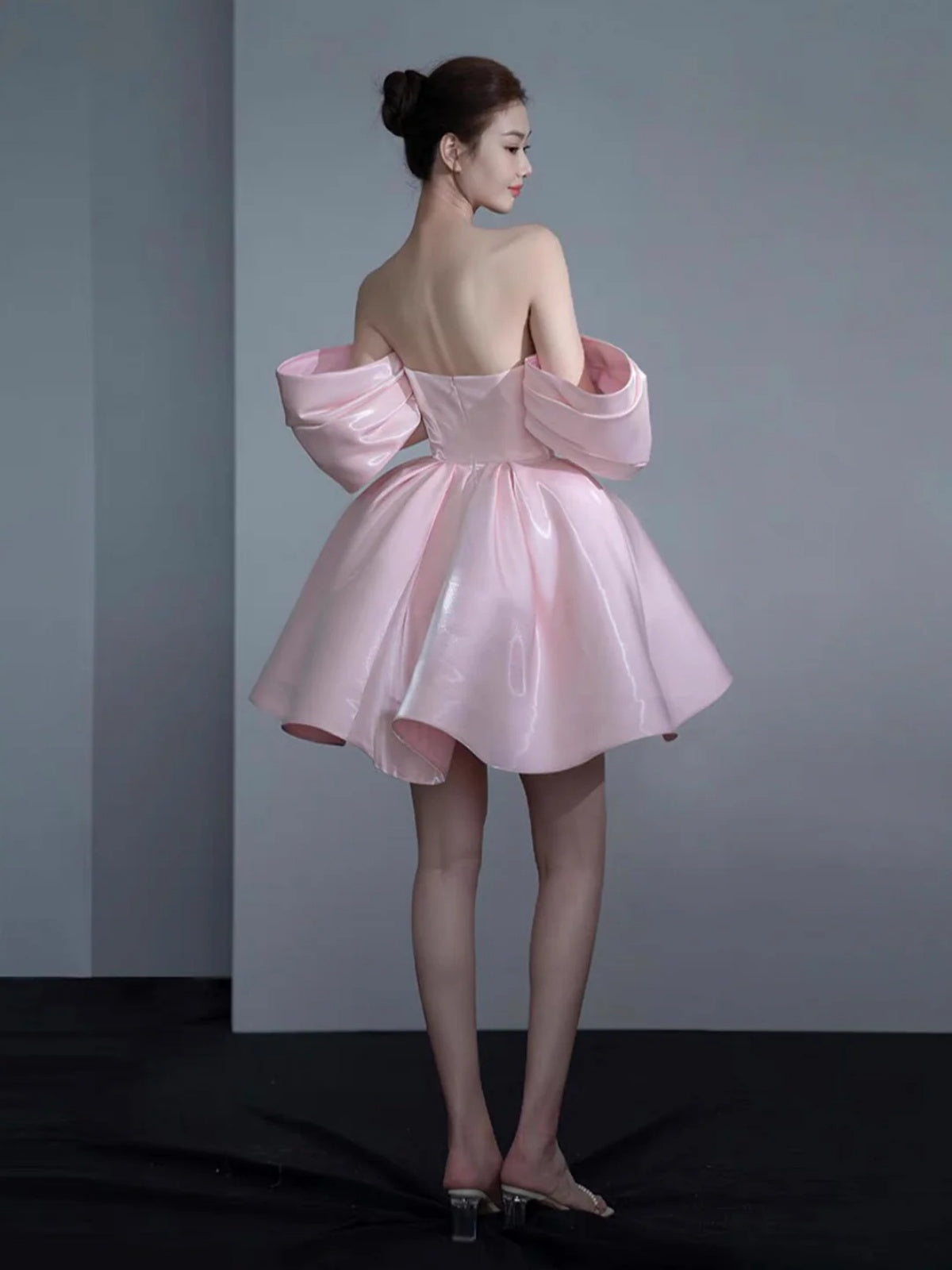 Strapless Pink Satin Prom Dresses, Strapless Short Pink Satin Formal H - shegown Strapless Pink Satin Prom Dresses, Strapless Short Pink Satin Formal H - shegown