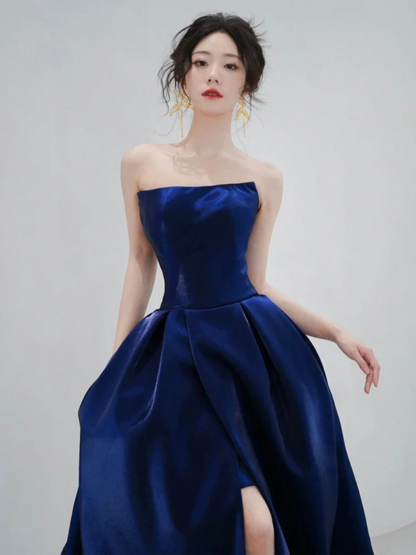Strapless Royal Blue Long Prom Dresses, Long Royal Blue Formal Graduat